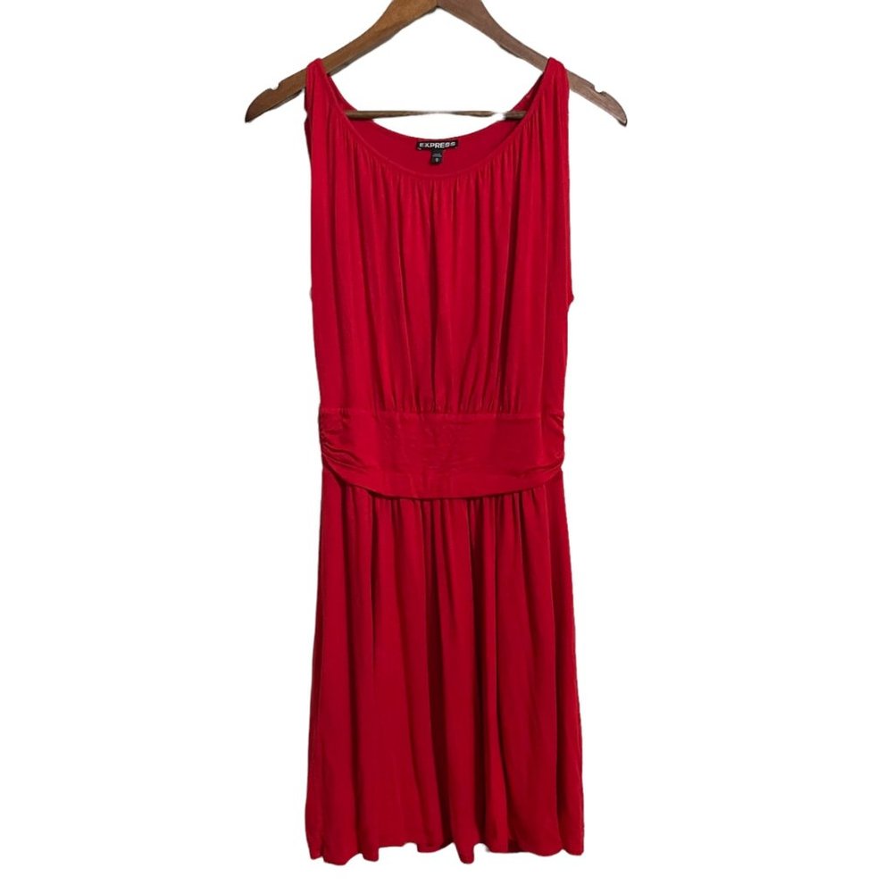 Express Womens Red Sleeveless Cinched Waist Stretch Jersey Dress Medium